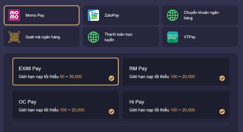 Giao dịch nạp tiền rút tiền PQ88